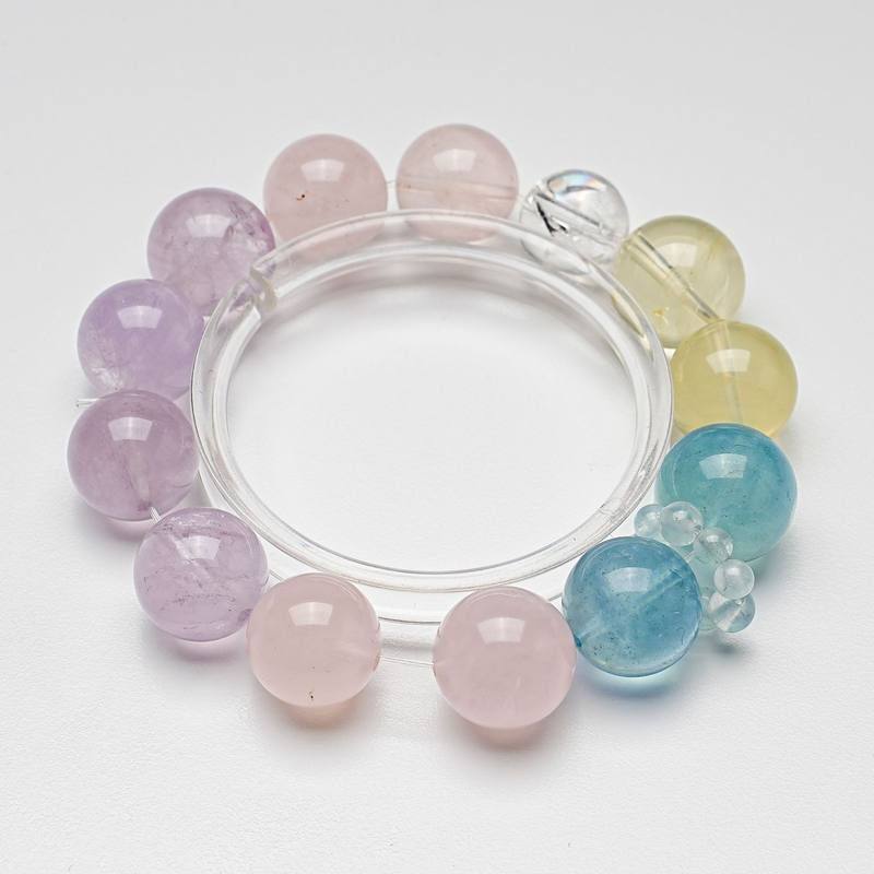 【多彩福宝】天然柠檬晶手串女款白阿塞马粉薰衣草海蓝宝手链批发