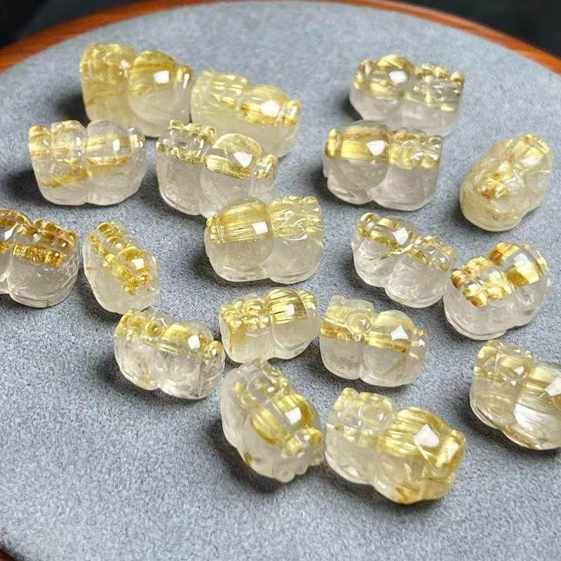 天然紫黄晶紫水晶貔貅吊坠水晶饰品金发晶配件小众饰品通孔DIY