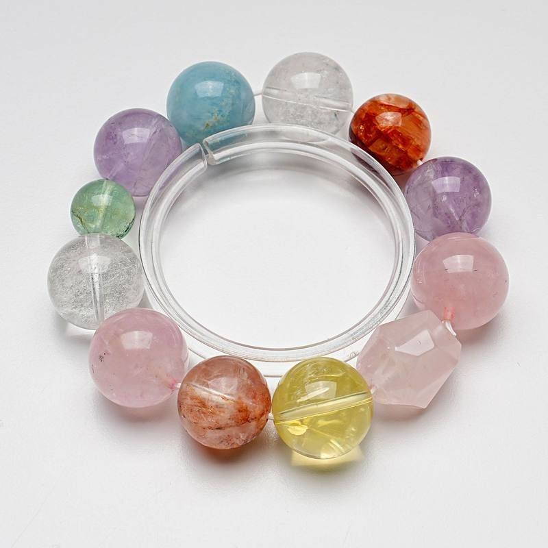 天然白水晶马粉手串女款柠檬晶薰衣草海蓝宝胶花绿萤石手链批发