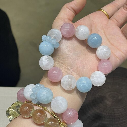 水晶多宝手串女冰透粉晶白幽灵圆珠绕指柔盘玩手链时尚爆款多宝