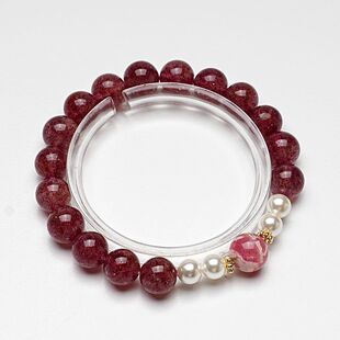 【飞花爱恋】天然草莓晶手串女款施家贝珠红纹石显白时尚手链批发