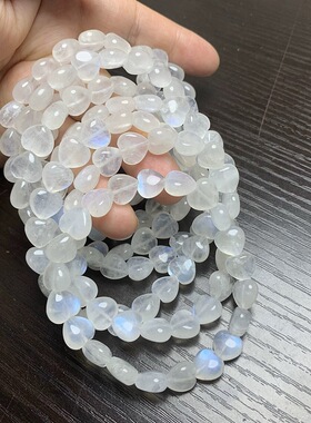 原石奶油体月光石手串 透体奶油蓝月光爱心手链女 闺蜜女友水晶礼