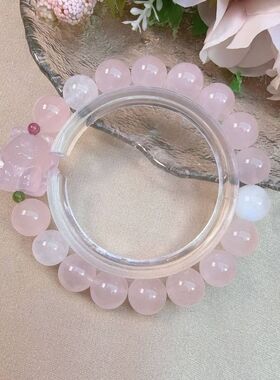 天然西柚粉蓝月光10m白幽灵9.5m碧玺隔珠凤九轻奢女士手串W2101