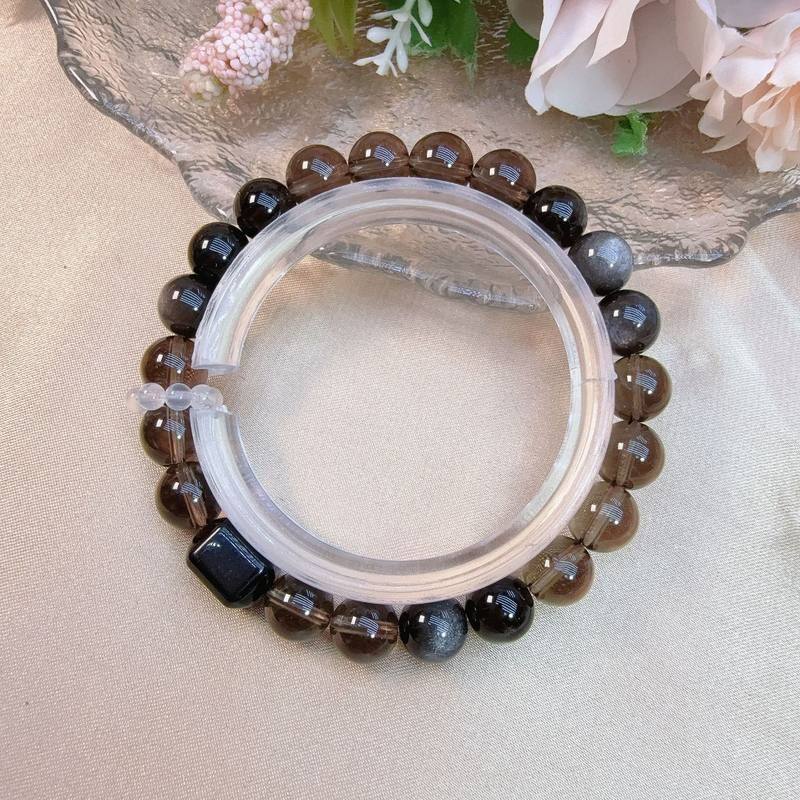 天然茶晶8.5银曜石奶白晶跑环