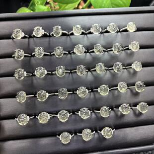 利比亚黄金玻璃陨石戒指 S925 银镶嵌 简约龟面款天然水晶