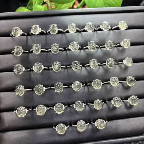 利比亚黄金玻璃陨石戒指 S925 银镶嵌 简约龟面款天然水晶