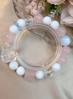 天然粉水晶雪花幽灵白水凤九海蓝宝蓝月光轻奢时尚女士手串W11246