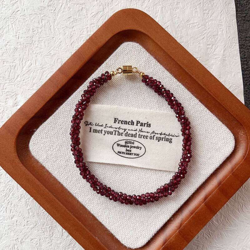 原创设计款天然石榴石刻面麻花手链轻奢小众设计款手饰饰品爆款