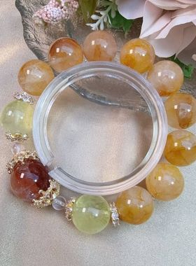 天然水晶黄胶花柠檬黄水晶14m红胶花16m轻奢时尚女士手串W12262