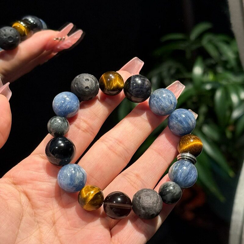 瀚海星尘天然水晶多宝手链男款暗黑系设计虎眼石蓝晶石手串礼物图片