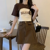 Короткий сексуальный комплект, ретро футболка с коротким рукавом, европейский стиль, в американском стиле