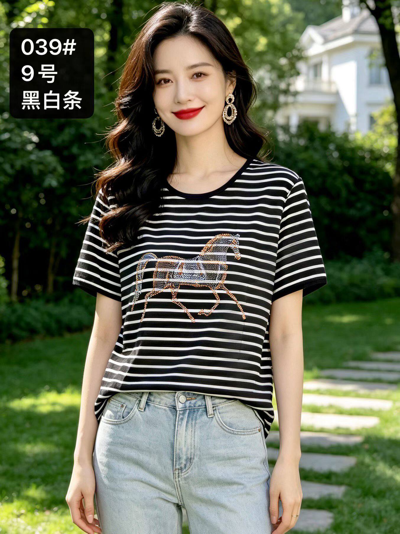 爱买打底衫大码女士夏新款胖妹妹减龄上衣胖mm宽松遮肚显瘦T恤039