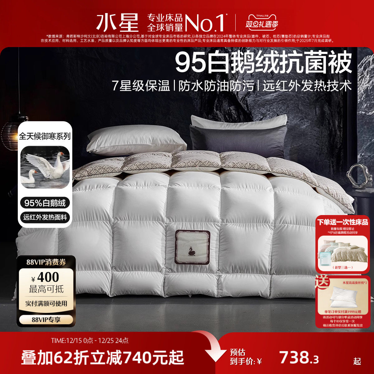 防钻绒 95大朵抗菌鹅绒填充