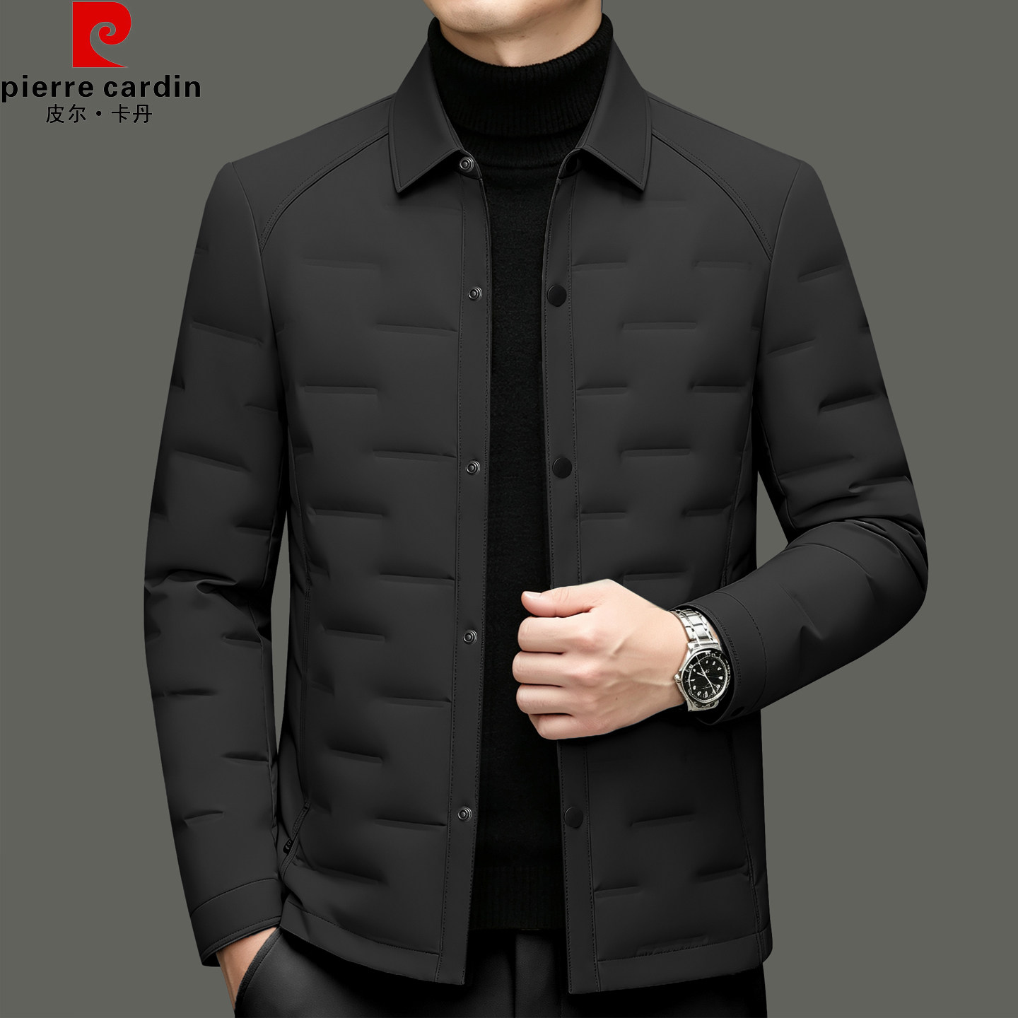 皮尔卡丹男轻薄白鸭绒保暖羽绒服