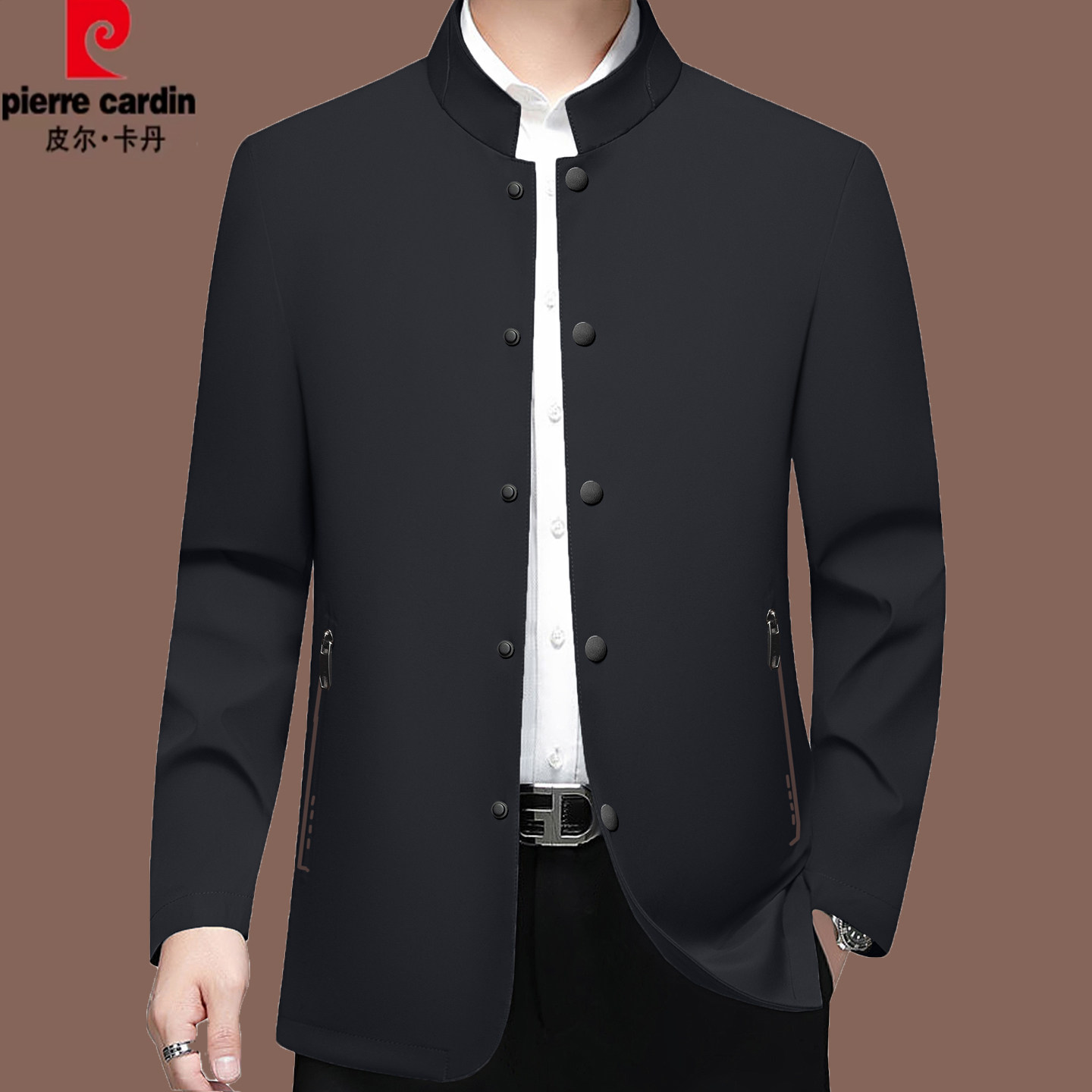 皮尔卡丹春秋新款中青年男夹克立领商务休闲薄款爸爸修身上衣外套