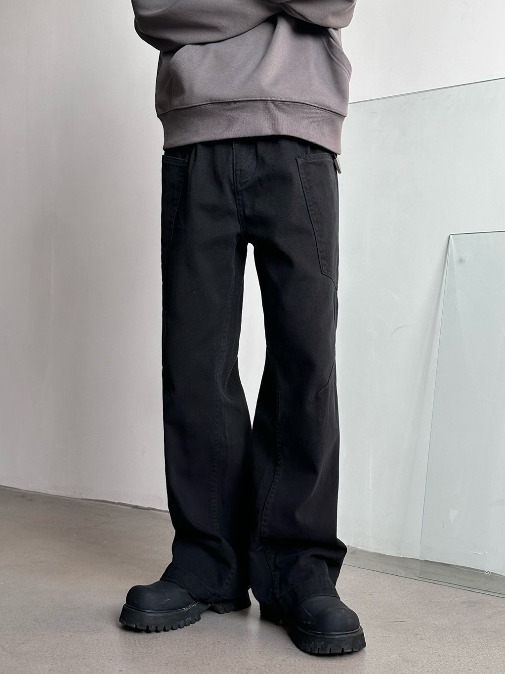 2L2AB 美拉德棕色牛仔裤男美式复古宽松垂感cleanfit工装直筒裤子