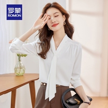 罗蒙女士通勤V领长袖衬衫2025秋季新款气质优雅时尚休闲职业衬衣