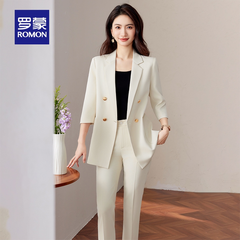 罗蒙女士通勤气质西服套装2025夏季新款商务知性职业宽松纯色外套
