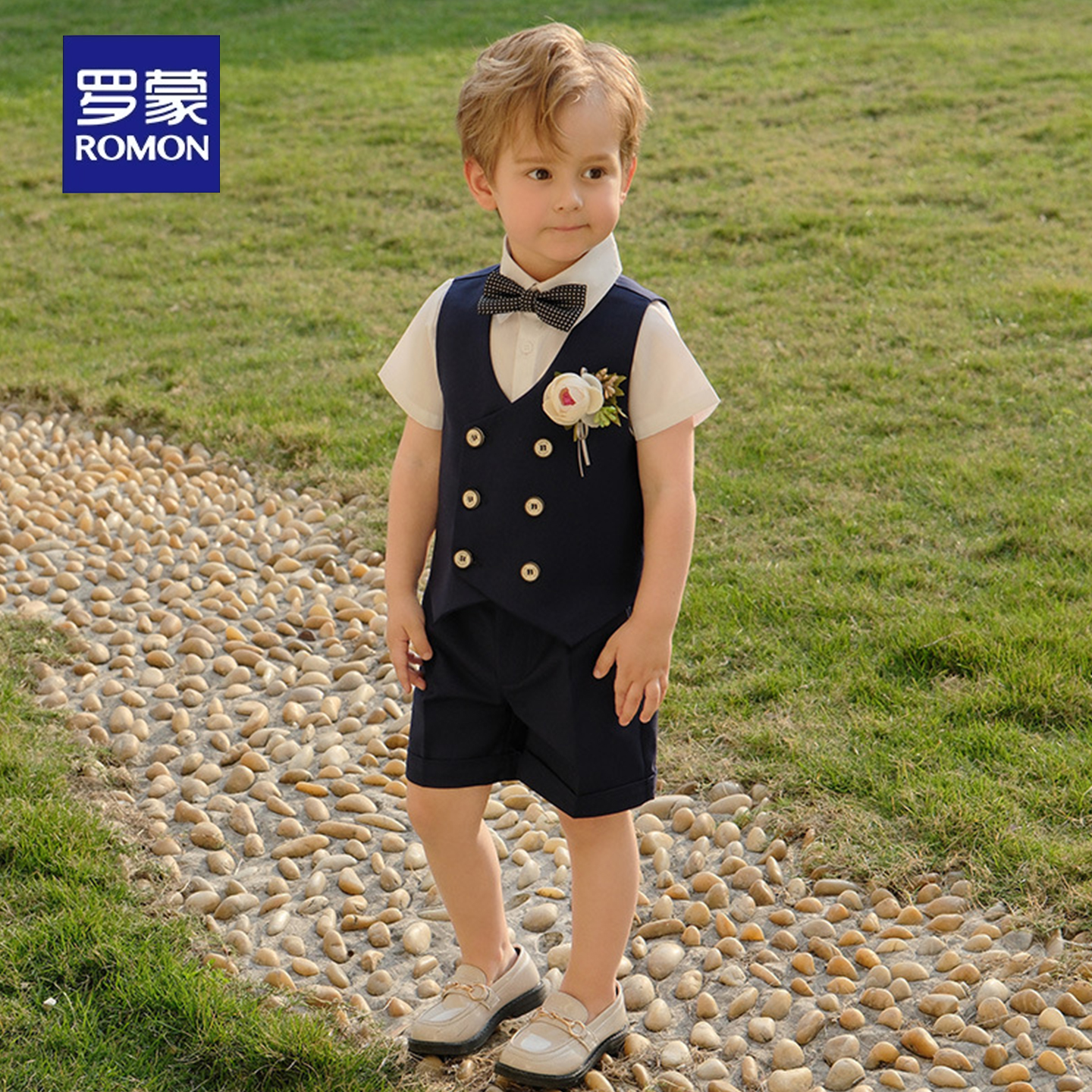 罗蒙儿童西装套装男童夏礼服英伦