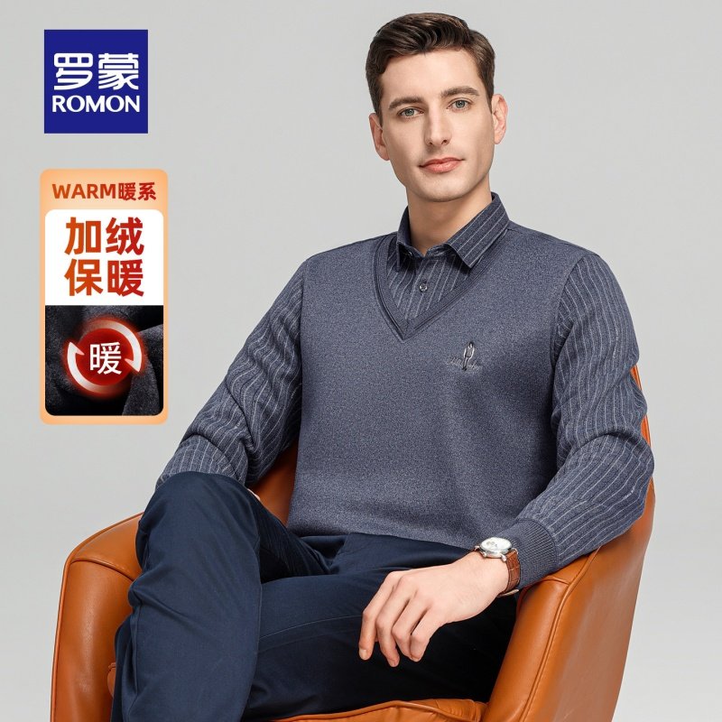 罗蒙男士含桑蚕丝羊含毛针织衫男