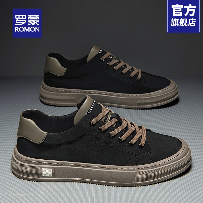 罗蒙官方正品小黑鞋休闲厚底板鞋