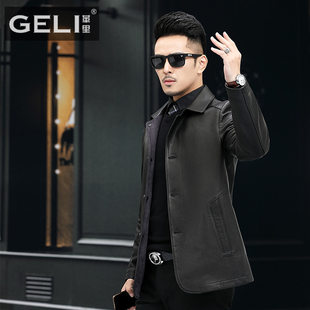 高端头层鹿皮皮衣男真皮夹克中长款西装领商务行政休闲羽绒服外套