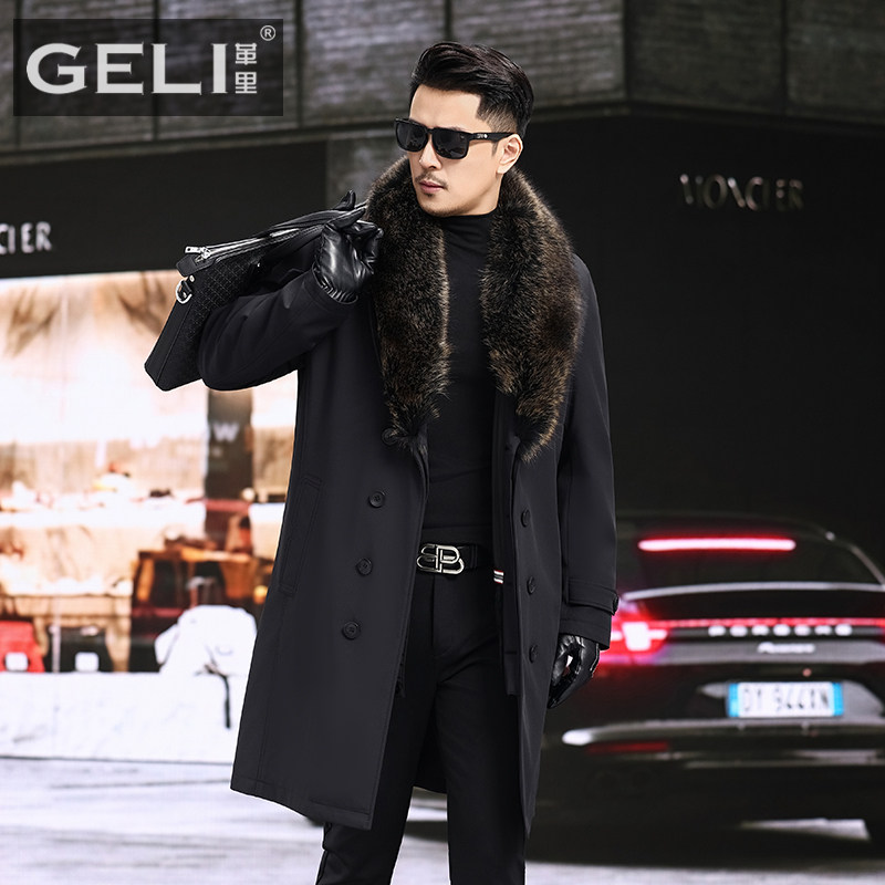 男士派克服中长款青果领獭兔毛内胆美洲貉子毛领风衣皮草保暖外套