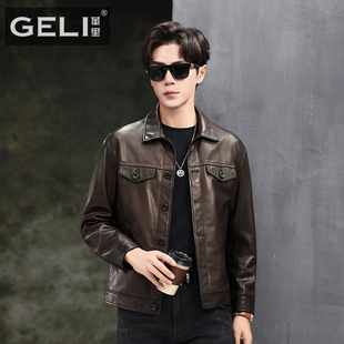 2025海宁新款真皮皮衣男头层绵羊皮夹克短款翻领修身时尚潮流外套
