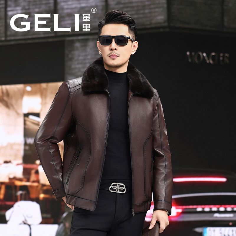 冬季男士貂皮大衣头层山羊皮夹克水貂内胆短款商务真皮皮衣外套厚