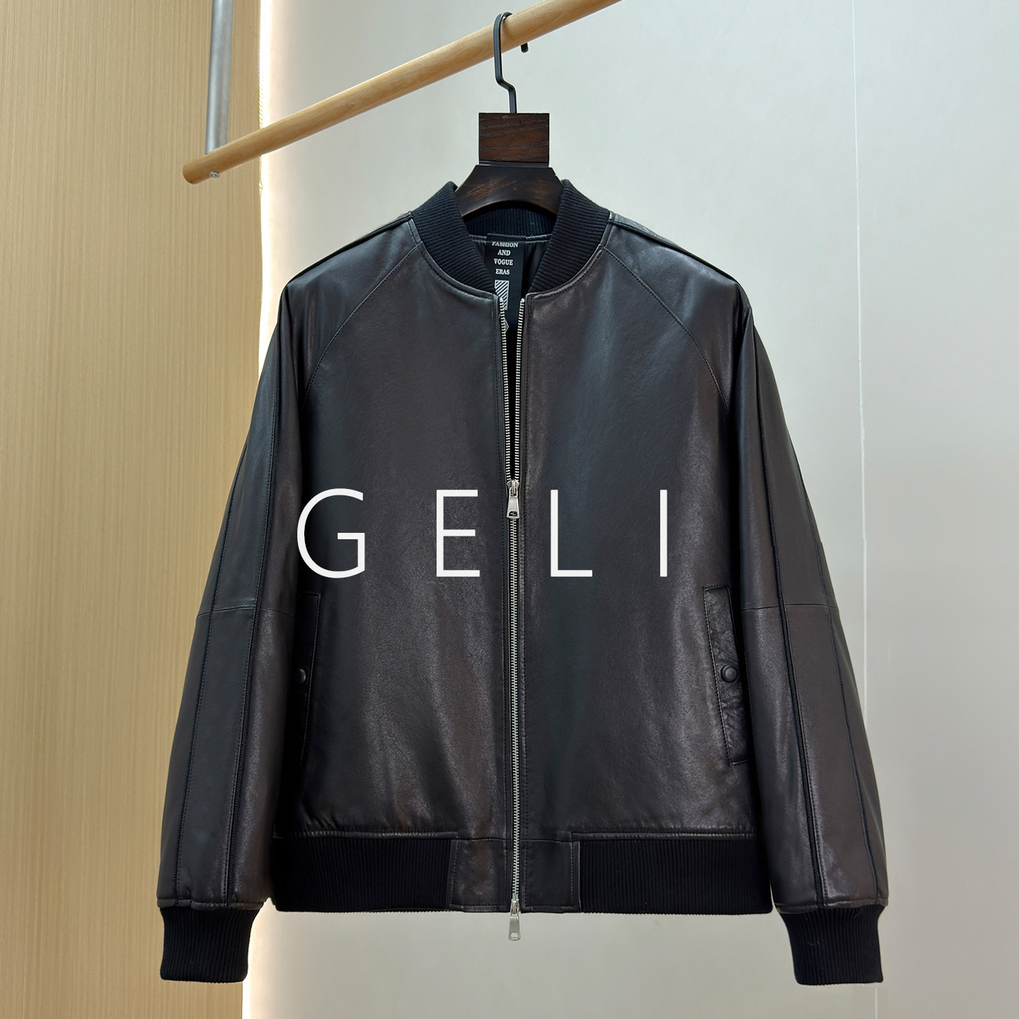 GELI冬季鹅绒男绵羊皮棒球夹克