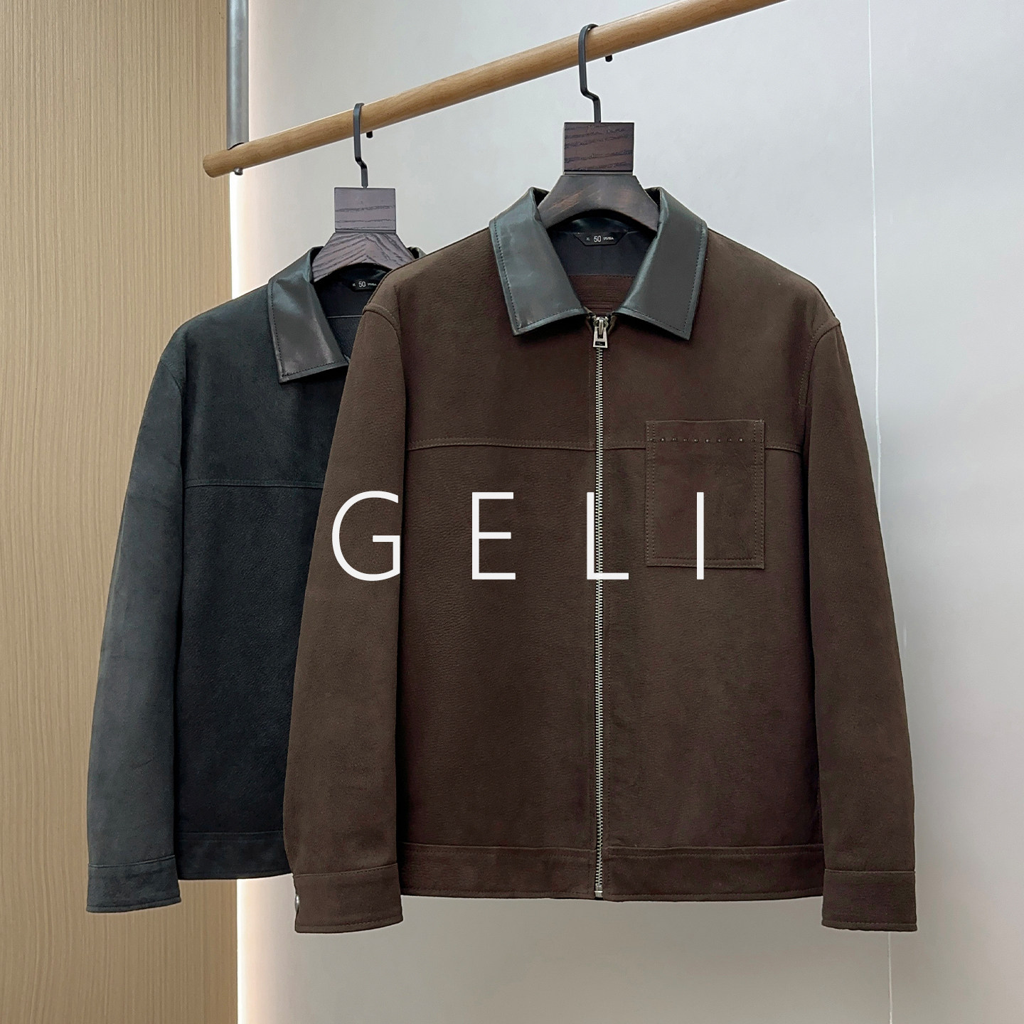 GELI高档真皮皮衣男头层绵羊皮夹克绒面轻商务时尚休闲落肩袖外套