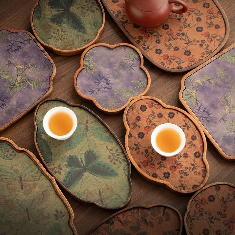 南美胡桃木干泡台新中式家用茶盘禅意茶席茶巾垫子实木干泡盘壶承