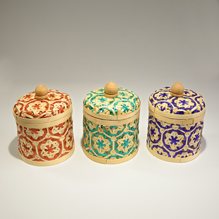 手工竹编茶叶罐小号带盖红茶包装盒茶叶盒圆形收纳盒带盖