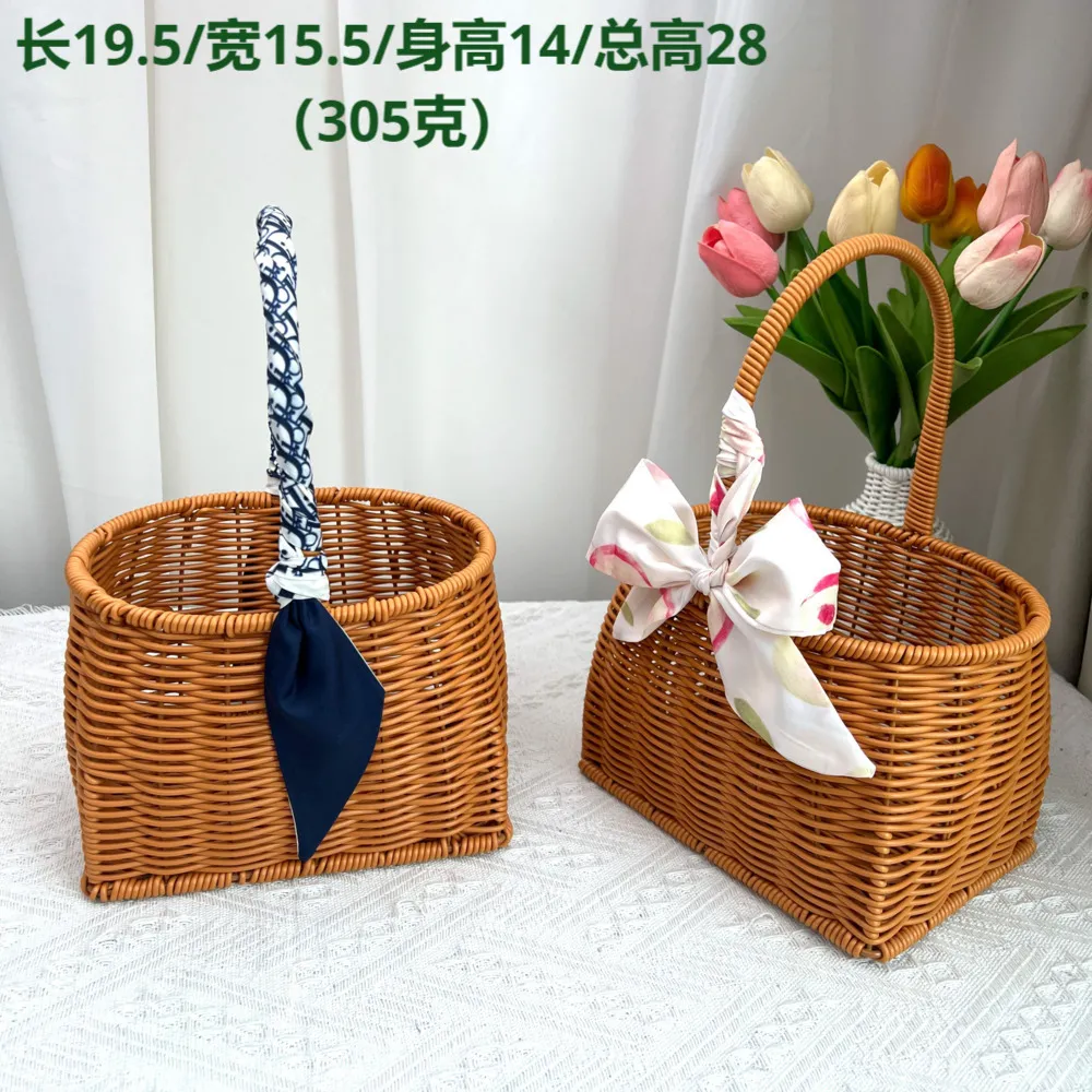 仿藤工艺新款伴手礼手提收纳篮子绑好蝴蝶结发货插花摆件小花篮,节庆用品/礼品,婚房装扮用品,淘宝优惠券,粉丝福利购,淘宝优惠卷