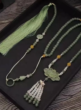 国风项链软璎珞明制古风马面裙莲花流苏项链汉服配饰背云吊坠项圈