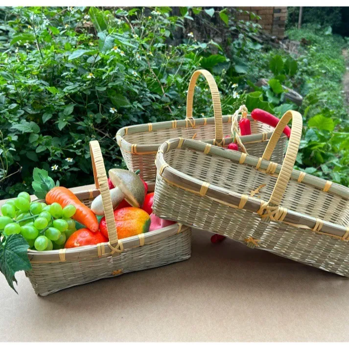 竹编提篮复古水果篮野餐篮采摘篮