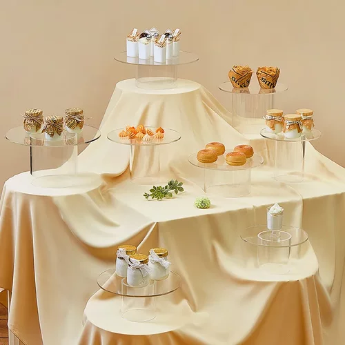 欧式甜品面包店透明亚克力展示架婚礼点心摆件橱窗金箔蛋糕盘托盘