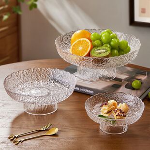 高脚玻璃果盘客厅家用茶几轻奢水果盘干果果零食收纳托盘酒店专用