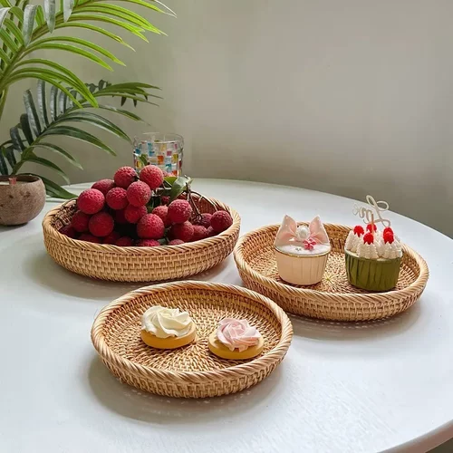 越南藤编果篮客厅家用现代茶几水果盘零食收纳盒竹编筐面包篮