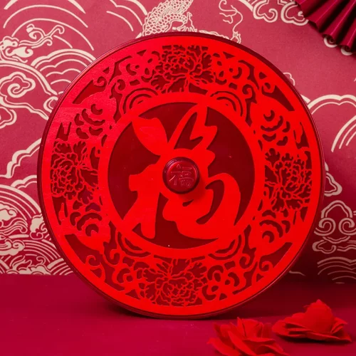 新年糖果盒无转盘瓜子盒 干果盘创意干果盒木质镂空坚果盘子
