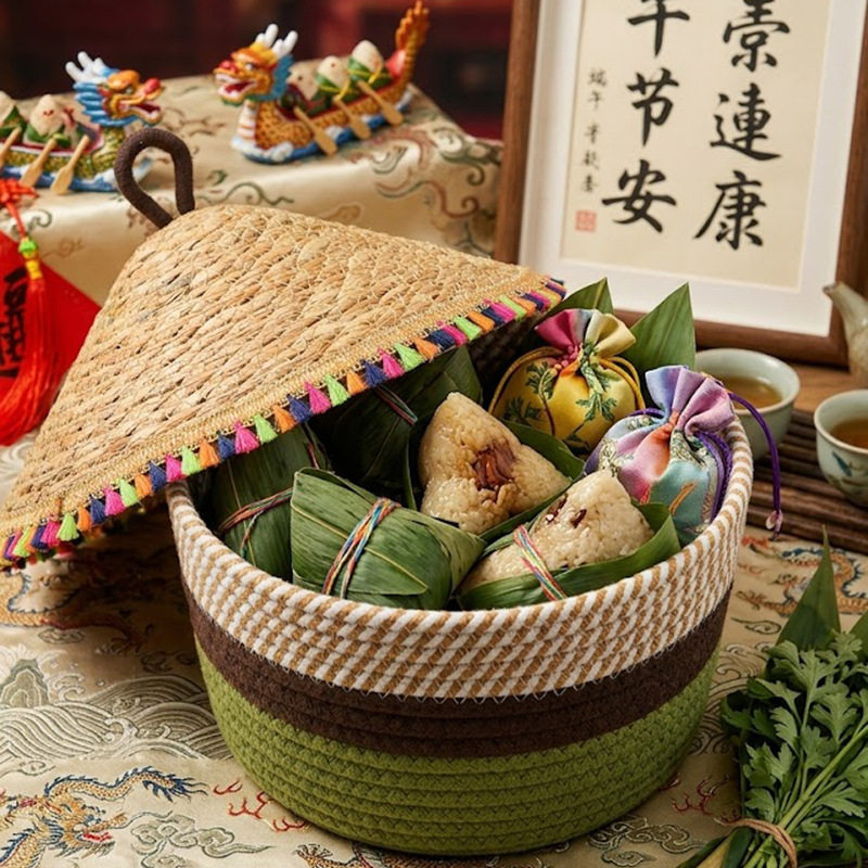 中秋节草编月饼棉线收纳盒收纳筐