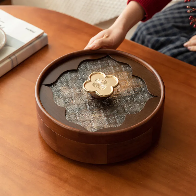 木质干果盘客厅家用茶几四宫格乔迁之喜果盘糖果零食收纳盒