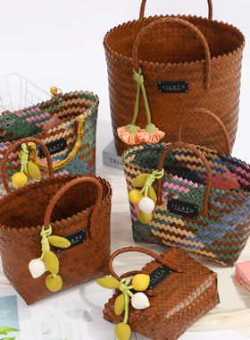 新年编织手提篮子生日礼品收纳礼篮复古手工提篮沙滩度假手拎包