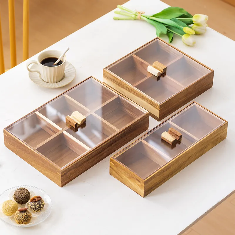 相思木干果盘家用木质糖果盒带盖四宫格坚果盒客厅瓜子零食收纳盒