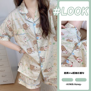 新款 短裤 卡通可爱一二布布夏季 ins风短袖 外穿 甜美家居服套装 开衫