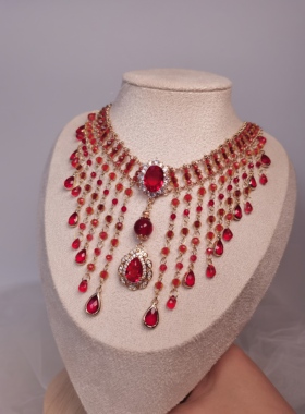 一梦星河/原创设计复古风红色宝石重工流苏项链国风礼服拍照项链