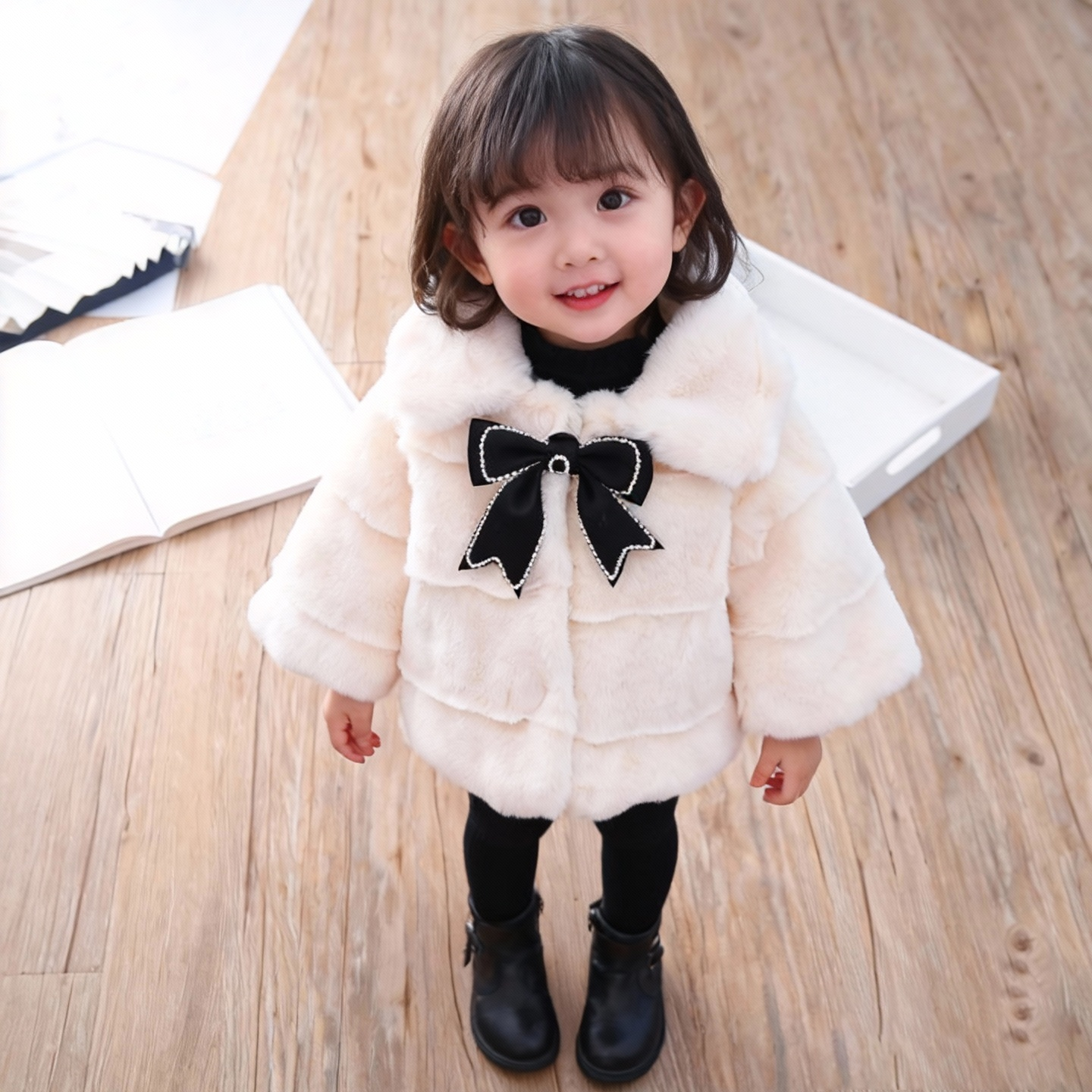 1一5周岁女宝宝毛茸茸外套加厚夹棉女童超好看毛绒保暖仿皮草开衫