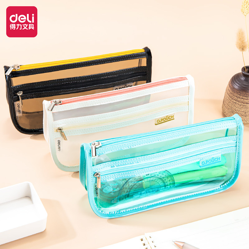 得力透明笔袋考试用中考ins风日系高颜值初中生小学生女孩男笔盒