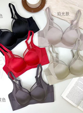芯氧69138无钢圈中厚AB杯内衣聚拢收副乳缎面莫代尔云感棉文胸