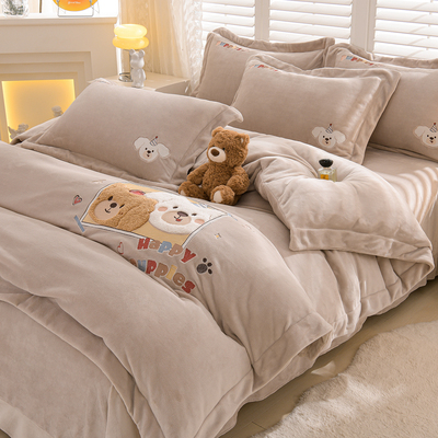 2025新款柔软高克重加绒加厚保暖床单款床笠款牛奶绒贴布绣四件套